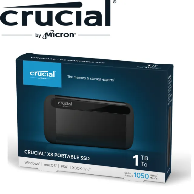 Crucial 美光】Crucial X8 1TB 外接式SSD(USB 3.2 Gen2/Type-C) - momo