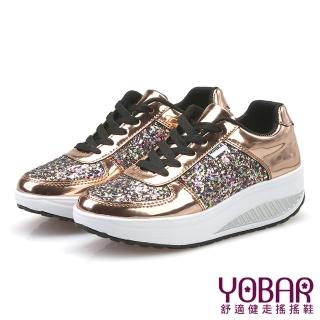 【YOBAR】璀璨鏡面亮片拼接皮革美腿搖搖運動鞋(金)