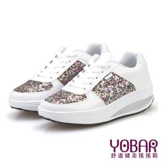 【YOBAR】璀璨鏡面亮片拼接皮革美腿搖搖運動鞋(白)