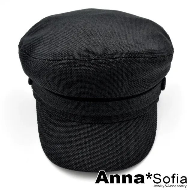 【AnnaSofia】報童帽貝蕾帽-雙側圓鈕粗織棉麻感質 現貨(酷黑系)