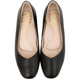 【Ann’S】奶奶鞋-V型小羊皮真皮方頭平底鞋(黑)