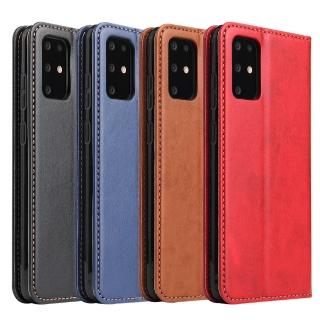 【Fierre Shann】Samsung S20+ 6.7吋 磁吸側掀真皮紋手工PU皮套