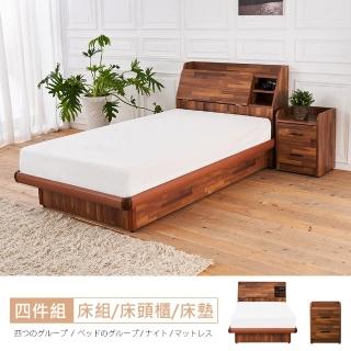 【時尚屋】亞維斯3.5尺積層木床箱型4件房間組-床箱+後掀床+床頭櫃+床墊(免運費 免組裝 臥室系列)
