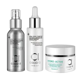 【ascara 阿卡蘭】高效保濕能量24零油光必備組3入(空姐噴霧+小白瓶+褐藻保濕霜)