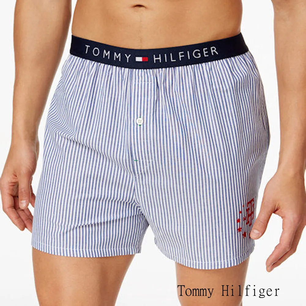 【Tommy Hilfiger】男時尚舒適藍條紋鈕扣平口內著-網(預購)