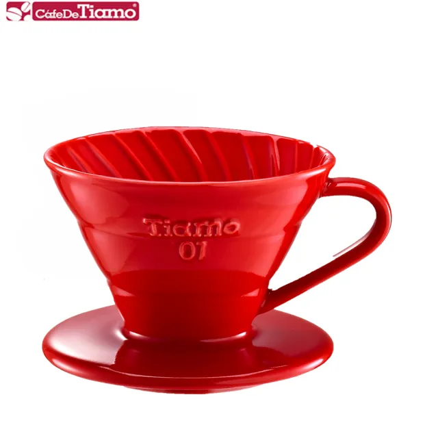 【Tiamo】V01 螺旋陶瓷濾杯組1-2杯份-紅色(HG5537R)