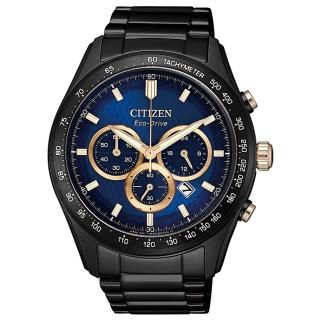 【CITIZEN 星辰】光動能 自信潮流限定款三眼競速計時男錶-黑x藍/43mm(CA4458-88L)