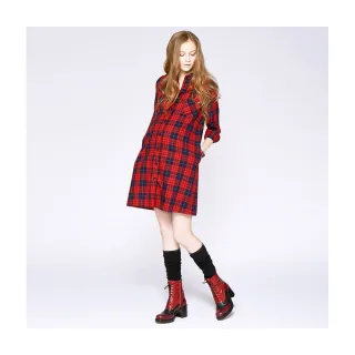 【Gennies 奇妮】經典格紋長版襯衫洋裝(紅藍格T1G01)