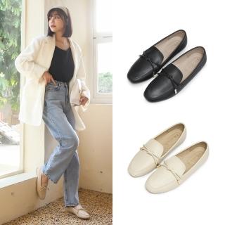 【FUFA Shoes 富發牌】皮質金飾扭結樂福鞋-黑/杏 1BE75(女鞋/跟鞋/女懶人鞋/通勤鞋)