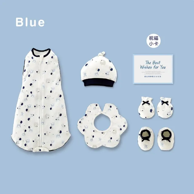 【KU.KU. 酷咕鴨】夢想氣球懶人包巾彌月禮盒7件組(藍/粉)