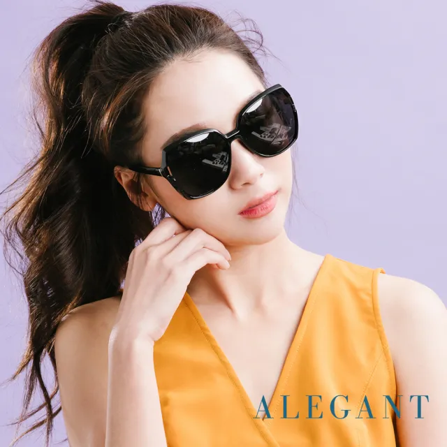 【ALEGANT】倪克斯的夜色低語(極光黑鏤空設計復古名媛款寶麗來偏光墨鏡/UV400太陽眼鏡)