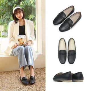 【FUFA Shoes 富發牌】皮質金飾扭結樂福鞋-黑 1BE75(女鞋/跟鞋/女懶人鞋/通勤鞋)