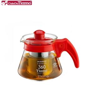 【Tiamo】兩用耐熱玻璃壺-附不鏽鋼濾網 360cc-紅色(HG2215R)