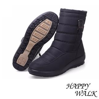 【HAPPY WALK】輕量時尚釦飾雙層防水防滑加厚保暖雪靴(黑)