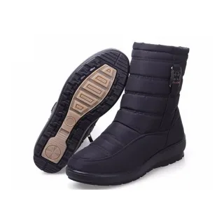 【HAPPY WALK】輕量時尚釦飾雙層防水防滑加厚保暖雪靴(黑)
