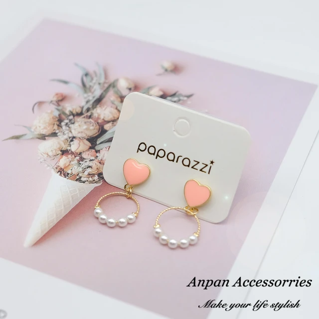 【Anpan】925銀針韓東大門泫雅少女愛心珍珠圈耳環-粉色