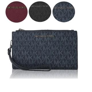 【Michael Kors】JET SET Logo PVC＆十字紋防刮皮革雙層手掛式手機長夾(3色)