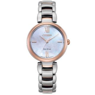 【CITIZEN 星辰】L系列 夢幻彩貝光動能時尚女錶-銀x玫瑰金/28.7mm 母親節限定(EM0536-84Y)