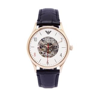 【EMPORIO ARMANI】加厚圓弧款玻璃鏡面款機械錶/白麵-41mm(AR1924)