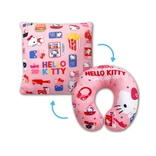 【Hello Kitty】凱蒂貓 彩色繽紛 兩用型變型枕 上班旅行通用 U型頸枕 抱枕 靠枕 方型枕(正版授權)