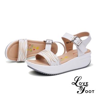 【LOVE FOOT 樂芙】燙金亮絲一字真皮美腿搖搖休閒涼鞋(白)