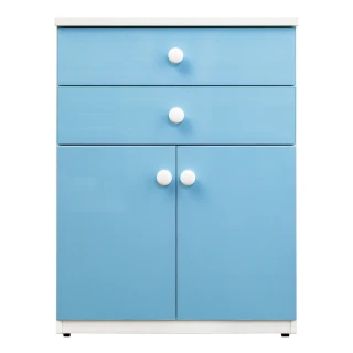 【南亞塑鋼】防水2.1尺二抽二門塑鋼收納櫃/窗邊置物櫃/組合櫃(白色+粉藍色)