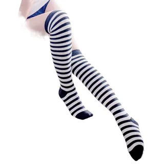 【愛衣朵拉】運動襪 學生襪 膝上襪(黑白橫紋大腿襪)