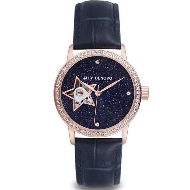 【ALLY DENOVO】限量玫瑰金星夜機械鑽錶-藍星星禮盒(AF5022.2)