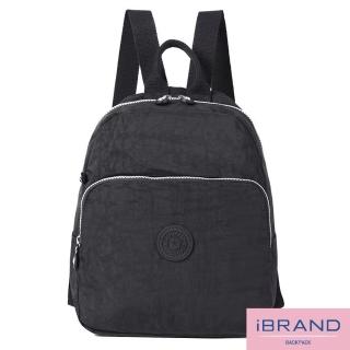 【iBrand】輕盈防潑水素色大口袋尼龍後揹包(黑色)