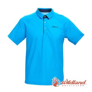 【Wildland 荒野】男 涼感POLO本布領短袖上衣-地中海藍 0A71608-45(夏季涼感/合身/運動休閒/POLO衫)