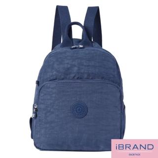 【iBrand】輕盈防潑水素色大口袋尼龍後背包(寶藍色)