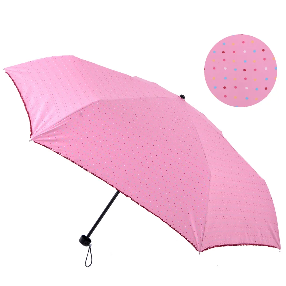 【2mm】色膠抗UV 彩點花邊輕量手開傘 買一送一(雨傘/迷你輕量傘/陽傘/折疊傘/晴雨傘/口袋傘)