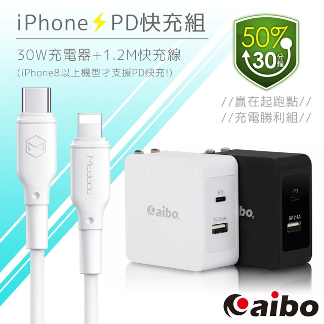 【aibo】aibo 蘋果PD快充組-30W(30W充電器+PD充電線)
