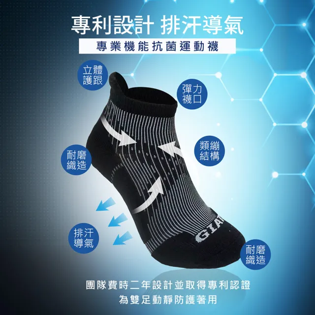 【GIAT】2雙組-台灣製專利護跟類蹦壓力消臭運動襪(馬拉松.路跑.籃球.登山運動用)
