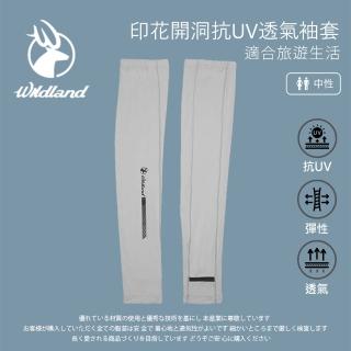 【Wildland 荒野】中性 印花開洞抗UV透氣袖套-灰色 W1810-90(戶外/休閒/登山/抗UV/防曬/袖套)