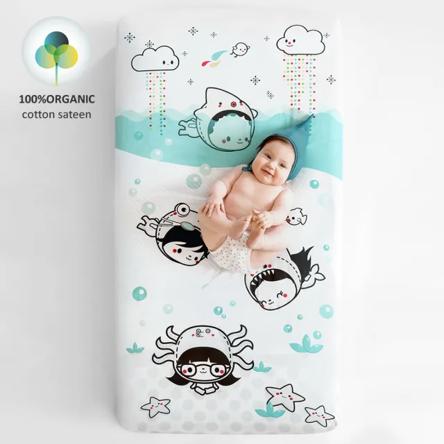 【美國RookieHumans】嬰兒床有機棉絲柔床包(水下探險)