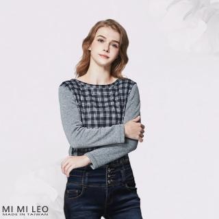 【MI MI LEO】台灣製顯瘦刷毛保暖機能服-深灰千鳥格(#台灣製#發熱衣#保暖衣#時尚)