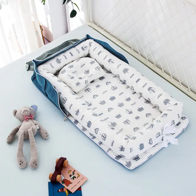【Kori Deer 可莉鹿】便攜式可折疊純棉多功能床中床無被子-旅行箱包(睡窩攜帶嬰兒床包外出旅行床遊戲墊)