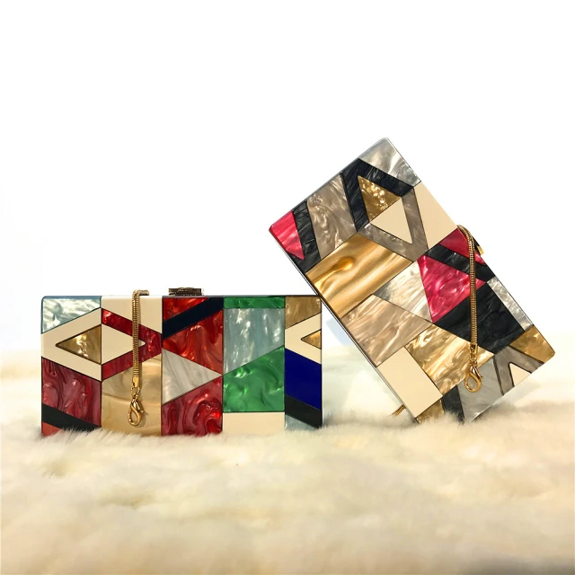 【Jpqueen】三角幾何撞色拼接鍊帶手拿晚宴包(4色可選)