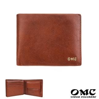 【OMC‧植鞣革】9卡1照金屬LOGO左右翻牛皮短夾95416-咖啡