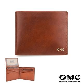 【OMC‧植鞣革】10卡1照金屬LOGO上下翻牛皮短夾95411-咖啡