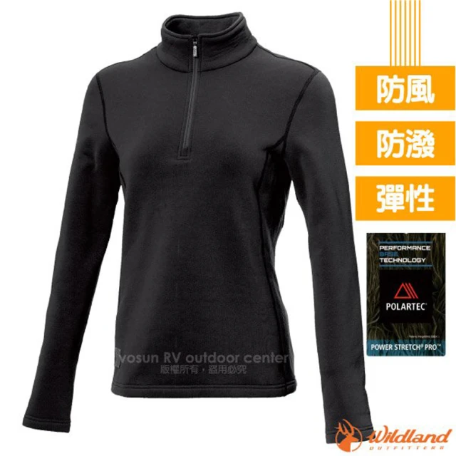 Wildland 荒野 女新款 Polartec Pro 超強4向彈性控溫保暖排汗衣(P2603 黑 V)