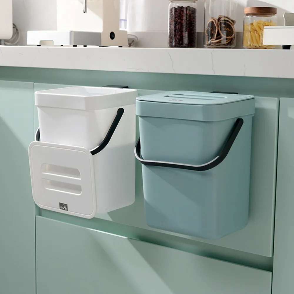 【KOTI 日安生活】北歐風廚房浴室地板+掛壁式兩用收納垃圾桶7L(懸掛式/廁所廚櫃門掛式)
