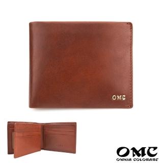 【OMC‧植鞣革】13卡1照金屬LOGO左右翻牛皮短夾95412-咖啡
