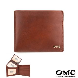 【OMC‧植鞣革】11卡3照金屬LOGO可拆上下翻牛皮短夾95413-咖啡