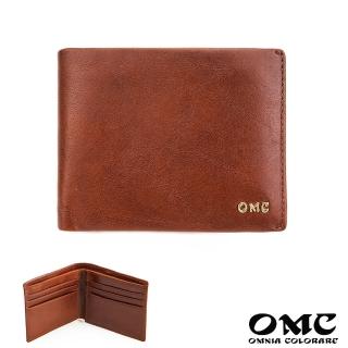 【OMC‧植鞣革】金屬LOGO簡約牛皮短夾95415-咖啡