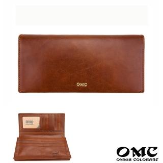 【OMC‧植鞣革】12卡1照金屬LOGO牛皮長夾95402-咖啡