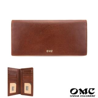 【OMC‧植鞣革】12卡2照金屬LOGO拉鍊牛皮長夾95401-咖啡