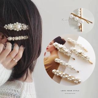 【kiret】日韓 甜美浪漫 氣質珍珠瀏海邊夾 一字夾 髮夾-超值4入(瀏海夾 邊夾 髮卡 髮飾 頭飾)