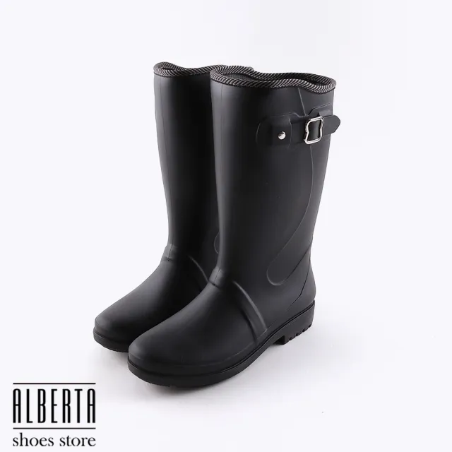 【Alberta】雨鞋-MIT台灣製 筒高26cm 高筒防潑水PU鞋面 扣環造型 高筒雨靴